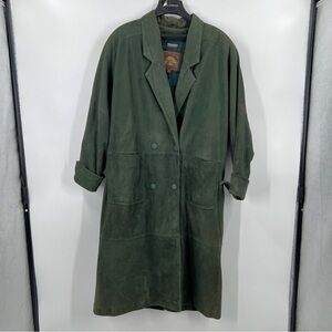 Vintage Wilsons Leather Adventure Bound Green Trench Coat Jacket